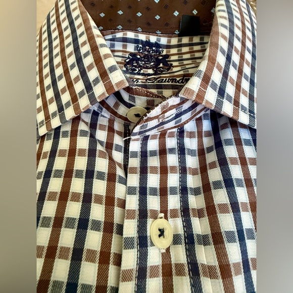 English Laundry Check Dress Shirt – Size 16/36-37 – Brown/Navy Plaid - Picture 7 of 9